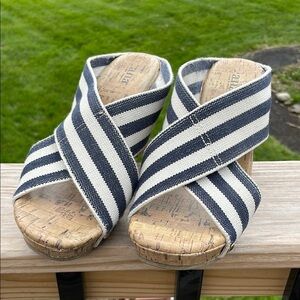 a.n.a Blue and White Wedge Sandals with Cork Sole